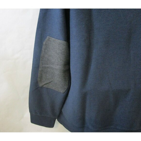 Perry Ellis Mens Sweater Sz XL Navy Blue Shawl Collar Long Sleeve Elbow Patches - Picture 2 of 7